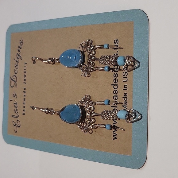1582- Blue Glass Handmade Women's Earrings NWT - Picture 3 of 4